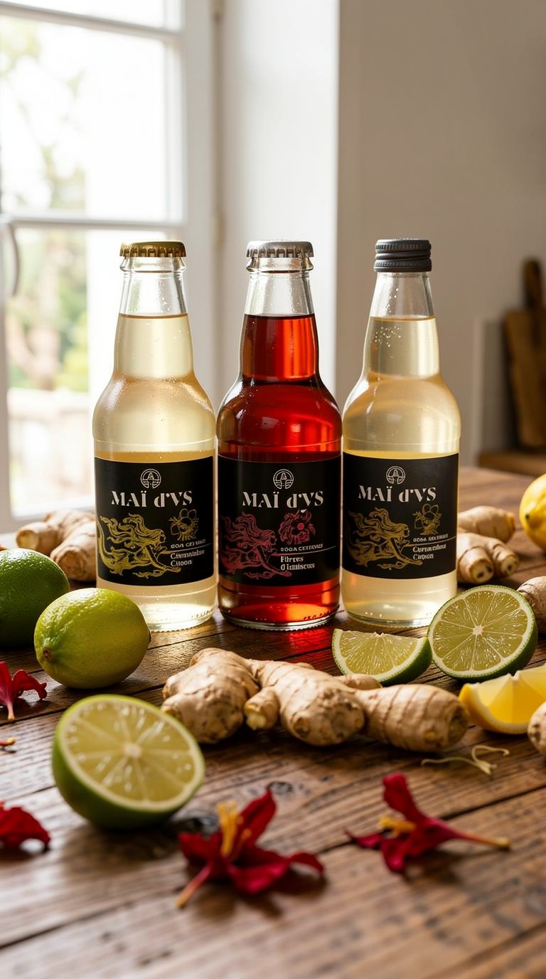Maï d'Ys Gingembre Citron, entourée de citrons et gingembre frais